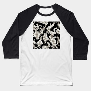 Black and White Vintage Floral Cottagecore Gothic Romantic Flower Peony Rose Leaf Design Baseball T-Shirt